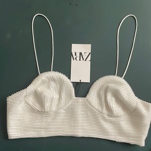 ZARA fully beaded white bralette